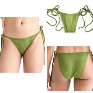 2/$15 NWT J. Crew Wide-Rib Curved-Waist Cheeky String Bikini Bottom Green Size M